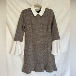 Black and White Tweed Long Sleeve Dress